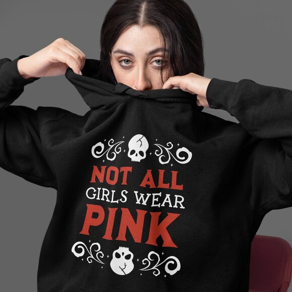 CCByMarie Tops - Handcrafted 'Not All Girls Wear Pink' Skull Black Cotton Hoodie Small - 3XL